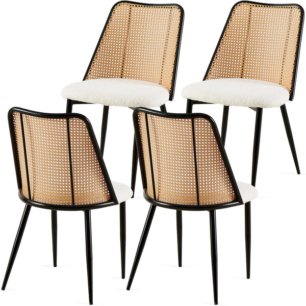 English Elm Off White Rattan Dining Chairs Set Of 4 - Stylish Boucle Design With Cane Back For Modern Spaces W1164P218673