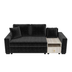 English Elm Modern Chenille Upholstered Sofa with Console Storage Armrest for Living Room Black N763S000062B