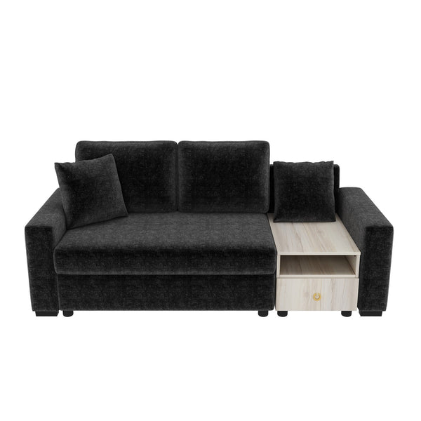 English Elm Modern Chenille Upholstered Sofa with Console Storage Armrest for Living Room Black N763S000062B