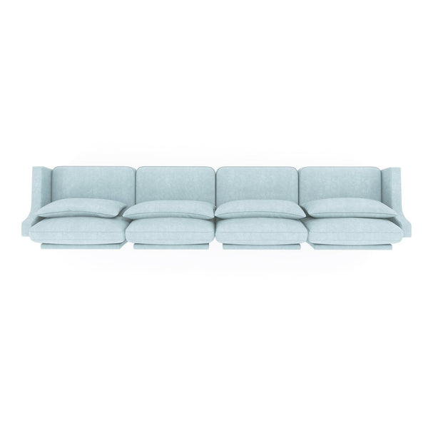 English Elm Four-Seater Chenille Sofa In Sky Blue - Ergonomic Design, Solid Wood Frame, Perfect For Lounges & Hotels W714S01210