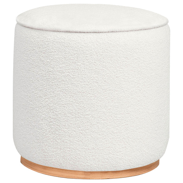English Elm Keita Ivory Faux Sheepskin Round Ottoman with Wood-Effect Metal Base — Cozy Footrest, Seat & Accent B062P299989