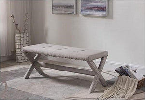 English Elm Glam Button Tufted Upholstered Bench with Nailhead Trim and X Trestle Legs Gray B011P450617