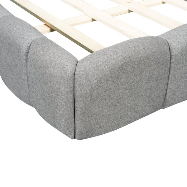 English Elm King Channel Stitched Linen Platform Bed Low Profile Contemporary Upholstered Frame Gray N737P387605E
