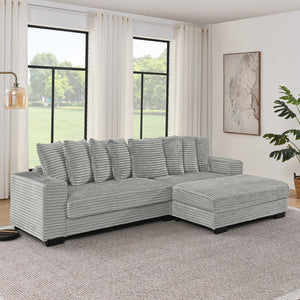 English Elm Corduroy Stylish Modular Sleeper Sectional Sofa – Gray Tufted Design With Versatile Footrests & Easy Assembly W487S00341