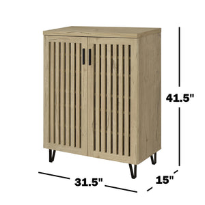 English Elm 2-door Entryway Shoe Cabinet with Slatted Doors Smoked Laminate Finish and Metal Legs White Oak B016P473428