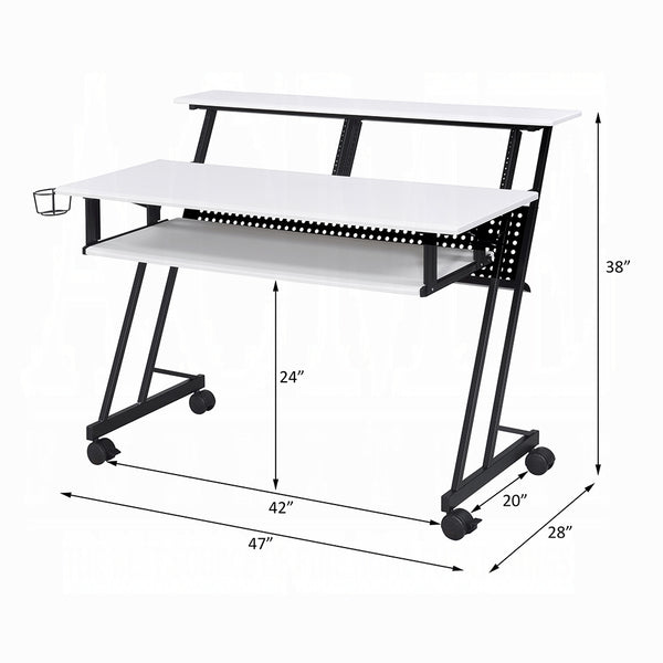 English Elm Music Recording Studio Desk with Raised Monitor Shelf and Keyboard Tray for Organized Workflow Black,White B016P312638