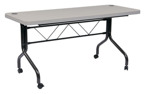 OSP Home Furnishings 4’ 4' Resin Flip Top Folding Table with Locking Casters for Events and Training Rooms 5’ FT6635