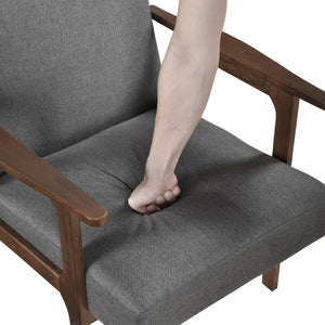 English Elm Modern Mid-Century Accent Chair Walnut Frame with Textured Linen Upholstery and Cushioned Seat Comfortfulness Dark Gray 26.5 L x 23.5 W x 10 H B011P308030