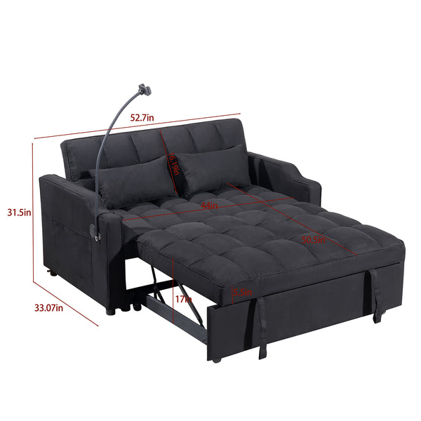English Elm 1 Suede Futon Sofa Bed with Usb Port Swivel Phone Stand and Adjustable Backrest W3739P445773