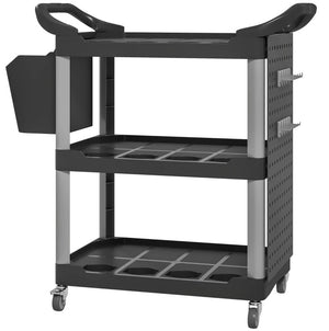 English Elm Capacity 3-tier Rolling Plastic Workshop Cart with Hooks Bucket and Locking Wheels T3971P412584