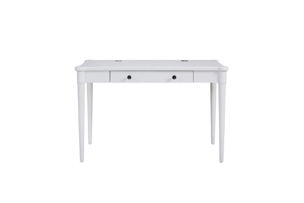 English Elm Writing Desk Crafted with Mindy Veneers for Durability, Flip-Down Drawer, Cable Management, Tapered Legs White 52 L x 31 W x 8 H B2699P373700