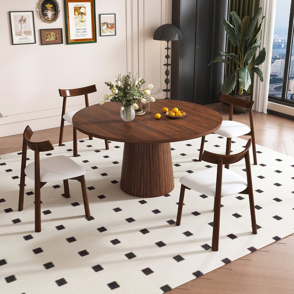 English Elm Retractable Rock Slab Dining Set with Leather Wrapped Base for Compact Apartments Walnut W2700S00126