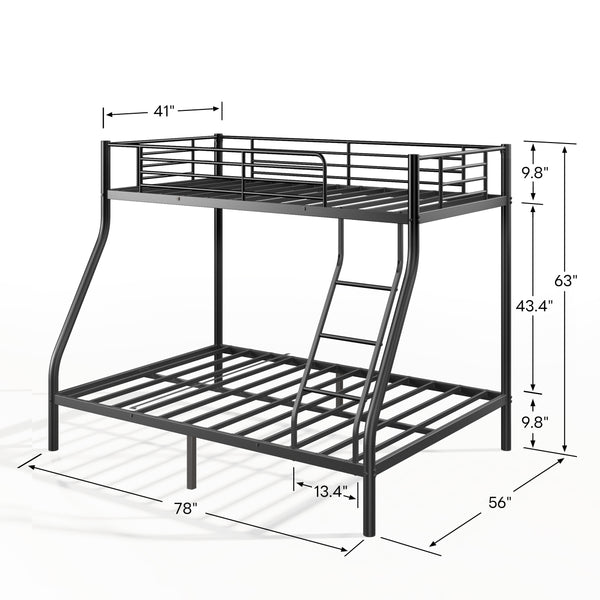 English Elm Metal Twin-Over-Full Bunk Bed for Adults & Teens, Black Powder-Coated Steel, Sturdy No-Box-Spring Design W2889P317691