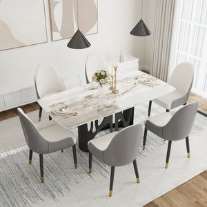 English Elm 70.86" Modern Sintered Stone Dining Table With Curved Edges & Sturdy Black Iron Legs For 6-8 People W1535S00431