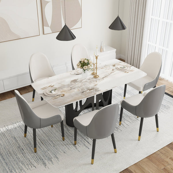 English Elm 70.86" Modern Sintered Stone Dining Table With Curved Edges & Sturdy Black Iron Legs For 6-8 People W1535S00431