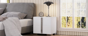 English Elm Modern Two Drawer Nightstand with Slim Metal Legs and Mirrored Bar Handles for Bedroom White W5271P416538
