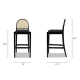 English Elm Panama 30.5" Curved Back Cane Rattan Bar Stool, Set Of 2, Ebony Black Boucle