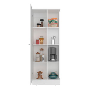 English Elm White Tall Narrow Kitchen Pantry Cabinet with Open Shelves and Concealed Storage Door B062P483733