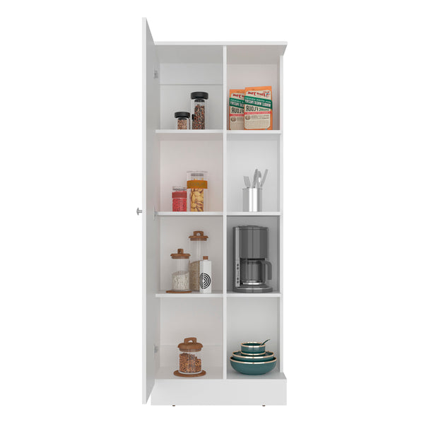 English Elm White Tall Narrow Kitchen Pantry Cabinet with Open Shelves and Concealed Storage Door B062P483733