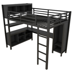 English Elm Metal Loft Bed With Integrated Desk, Wardrobe & Storage Cubes - Space-Saving Solution For All Ages W1580S00068