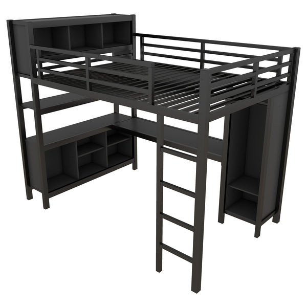English Elm Metal Loft Bed With Integrated Desk, Wardrobe & Storage Cubes - Space-Saving Solution For All Ages W1580S00068