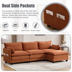 English Elm United We Win Modular Corduroy Sectional with Ottoman Low Profile Living Room Couch Orange W1568S00258
