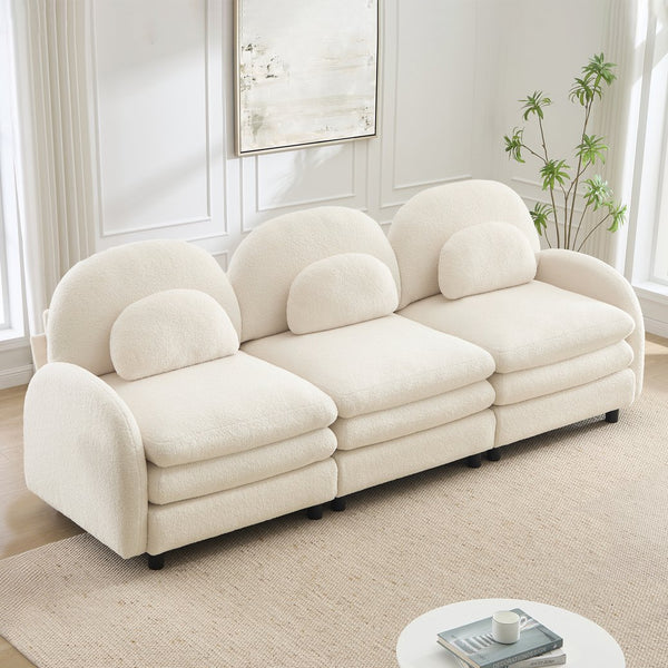 English Elm Teddy Fleece Modular Cloud Sofa Sculptural Curved Three Seat Living Room Couch Beige White W5656S00080
