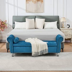 English Elm 62.2 Inch Velvet Tufted Storage Bench with Crystal Accents for Bedroom Glam Decor W288P399974