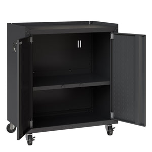 English Elm Rolling Metal Garage Cabinet with Locking Doors Diamond Texture Industrial Storage Charcoal Grey B365P398225