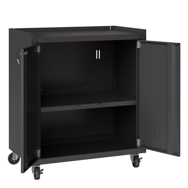 English Elm Rolling Metal Garage Cabinet with Locking Doors Diamond Texture Industrial Storage Charcoal Grey B365P398225