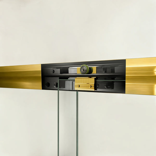 English Elm 44" Semi-frameless Double Sliding Shower Door Brushed Gold Tempered Glass Walk-in W1920P388013