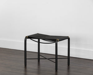 Sunpan Riz Stool - Intricate Design with Gold Accents, Perfect for Living Room or Bedroom Spaces Black Leather