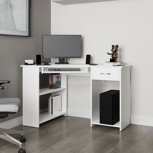 English Elm EKKO L-Shaped Corner Computer Desk with Drawer, Shelves & CPU Compartment, Scratch-Resistant Workstation White 51.97 L x 29.13 W x 3.15 H B128P387079