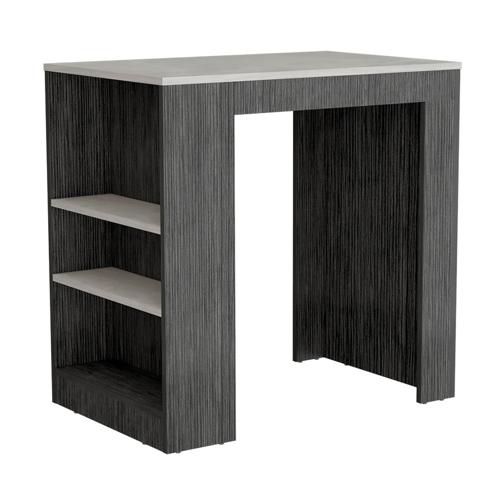 English Elm Harlan Counter Height Kitchen Island with 23.2"x36.2" Top, 3-Side Shelves, Smokey Oak Ibiza Marble Finish B128P176122