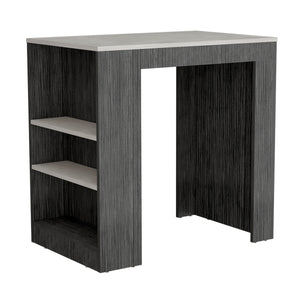 English Elm Harlan Counter Height Kitchen Island with 23.2"x36.2" Top, 3-Side Shelves, Smokey Oak Ibiza Marble Finish B128P176122