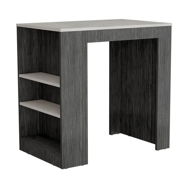 English Elm Harlan Counter Height Kitchen Island with 23.2"x36.2" Top, 3-Side Shelves, Smokey Oak Ibiza Marble Finish B128P176122