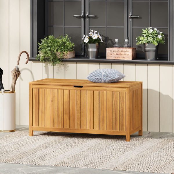 English Elm Portside Acacia Wood 100 Gallon Deck Box Slatted Outdoor Storage for Patio and Pool N775P383166T