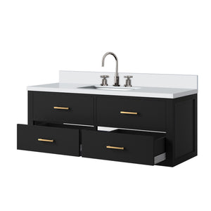 English Elm Black Single Bath Vanity 48" W With Cultured Marble Top & Chrome Faucet Set For Modern Bathrooms B2731P257995