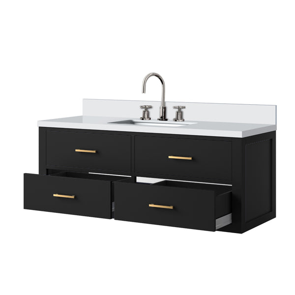 English Elm Black Single Bath Vanity 48" W With Cultured Marble Top & Chrome Faucet Set For Modern Bathrooms B2731P257995
