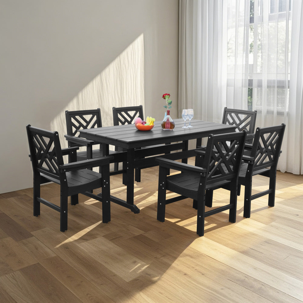 English Elm 7 Piece Hdpe Outdoor Dining Set For 6 - Stylish Table With Umbrella Hole, Perfect For Any Patio! W2681S00001