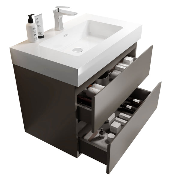 English Elm Alice 30" Gray Floating Bathroom Vanity With Sink - Modern Design, Large Storage & Quiet Soft-Closing Drawers W1865S00005