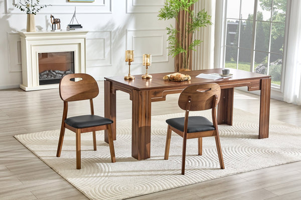 English Elm 2 Solid Walnut Toned Wood Dining Chairs Gray Fabric Seat Hollowed Backrest Modern Walnut+Black W1151P455537