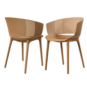 English Elm Gerald Outdoor Stackable Dining Chairs Uv Resistant Molded Plastic Patio Set of 2 Brown Yellow N776P390476Y
