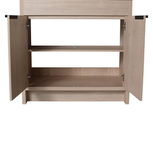 English Elm 36 Inch Freestanding Vanity with White Resin Sink, Soft-Close Doors, Adjustable Shelf, Water-Resistant Finish W999S00277