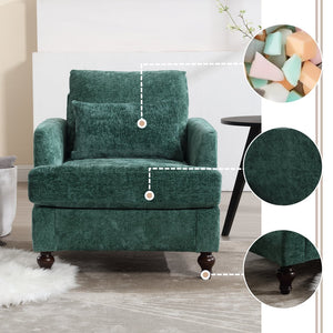 English Elm Wood Frame Armchair Tufted Chenille Lounge Chair with Ergonomic Back & Solid Wood Frame, Cozy Seat Emerald W395P151904