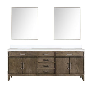 English Elm Grey Oak Double Bath Vanity Set With Cultured Marble Tops & Matching Mirrors For Stylish Storage B2731S01630