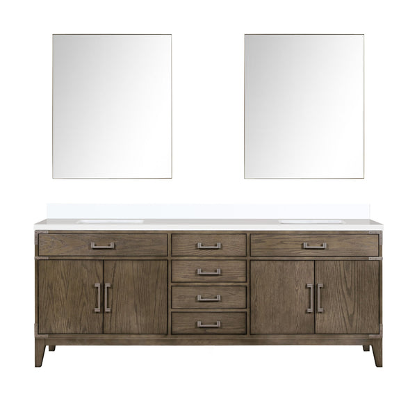 English Elm Grey Oak Double Bath Vanity Set With Cultured Marble Tops & Matching Mirrors For Stylish Storage B2731S01630