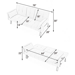 English Elm 70-inch Foldable Cotton Linen Sofa Bed with Cup Holder & Side Storage, Space-Saving 2-Seater Design Beige W3371P337197