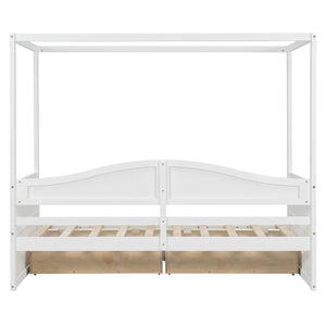 English Elm Twin Canopy Daybed with Pull Out Trundle Pinewood Frame for Kids or Guest Rooms N708P373435K