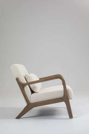 English Elm Mid Century Modern Accent Chair Natural Wood Frame Upholstered with Lumbar Cushion Support W2530P407184